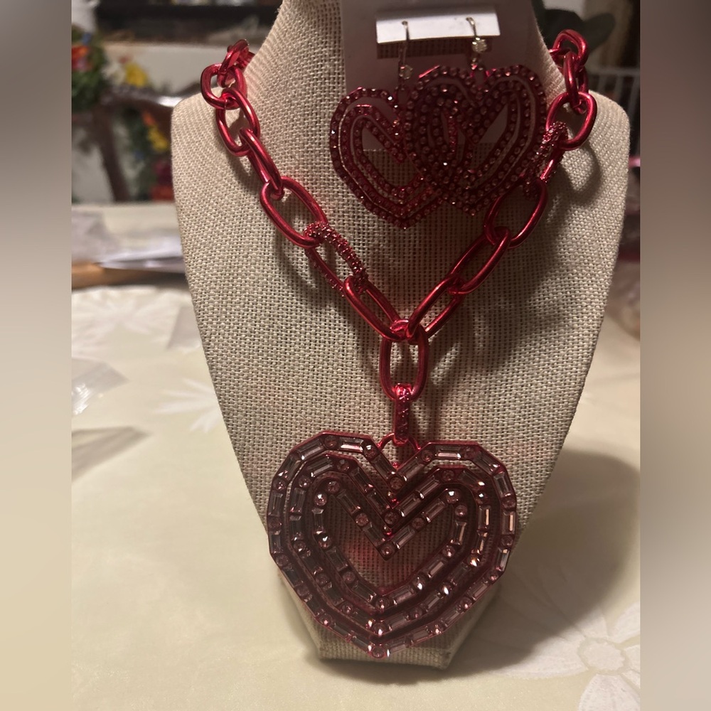 Betsey Johnson Red Heart Necklace and Earring Set